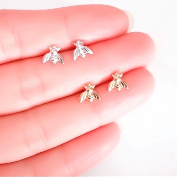 Tiny Honeybee Stud Earrings in 925 Sterling Silver, Gold, or Rose Gold Filled - Picture 12 of 15